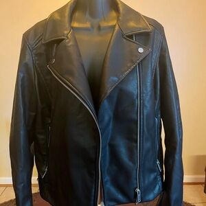 H&M Black Leather Moto Jacket Asymmetrical Design
